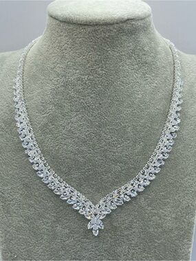 Swarovski Crystal Elements White Crystal V Statement Tennis Necklace Bridal